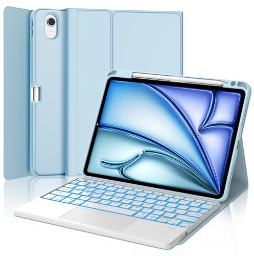 FOGARI Teclado para iPad Air 11 Pulgadas M2/M3 con Touchpad, Funda con Español Ñ Teclado para iPad Air 11 M2/M3 2024/2025 Bluetooth Retroiluminado con Trackpad, Azul Claro