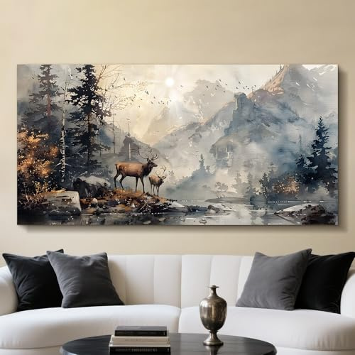 JHHUAMO Leinwand Bilder Berge Modern Wohnzimmer Schlafzimmer 59x119 cm | Natur Wandbild, Exquisite Handwerkskunst, Hochauflösender Druck, Einfaches Aufhängen, Vielseitig Einsetzbar