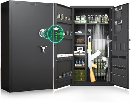 Luzfuego 30-40 Large Gun Safe, Digital Gun Safe for Rifles and Pistols with LCD Keypad & Gun Rack,Unassembled Long Gun Cabinet for Rifles and Shotguns with Mute Function & Dual Alarm