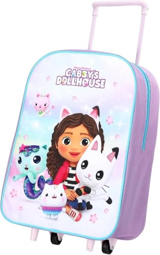 Gabbys Dollhouse Girls Kids Standard Folding Trolley - Hand Luggage Bag for Children - Backpack for School Travel Holidays Suitcase Carrier