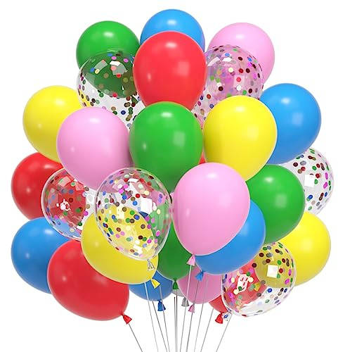 60 Stück Luftballons Rosa Rot Blau Regenbogen Konfetti | Mehrfarbig Helium Ballons für Geburtstag Valentinstag Verlobung Hochzeit Graduierung Feier Party Deko