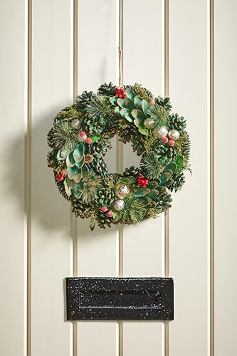 Smart Garden KugelKiefernkranz 30cm - Grüner Tannenzapfen & Kugel Weihnachten Türdeko mit Aufhängeschlaufe