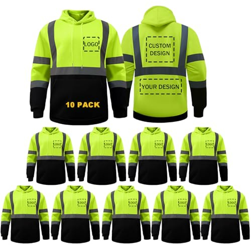 evershare Custom Safety Jackets Pullover Jacket with Large Pocket Zipper for Construction Work High Vis Class 3（Yellowblack，10-L）