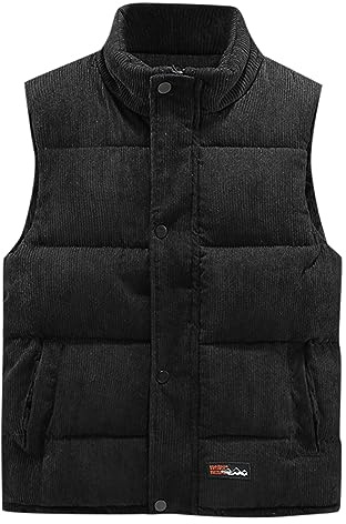 Chaleco acolchado de pana para hombre con cuello alto, cálido, sin mangas, informal, chaqueta de invierno, chaqueta de pana para hombre, chaqueta de invierno, chaleco de invierno para exterior, con
