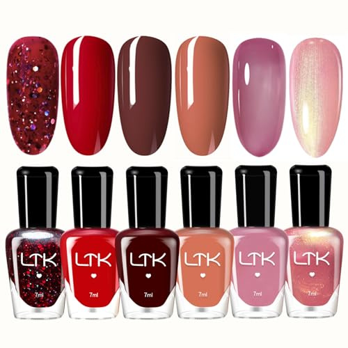 Nail Polish Set - 6pcs Red Nail Polish Kit - Jelly Pearl Glitter nail Polish Red Burgundy Pink - Quick Dry Nail Varnish - Nail Varnish Sets For Women Christmas New Year Valentine'S Day Gift