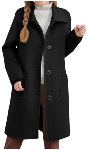 duxyoz Girls Trench Jacket - Double Breasted Notched Collar Wool Blend Pea Coat Elegant Winter Dress Coats with Pockets 4-15 Years