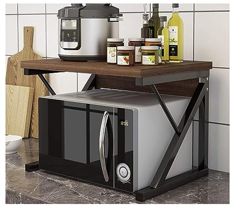 Estante de 2 niveles para microondas, estante de cocina con marco de acero para horno microondas, condimentos y almacenamiento de platos, organizador de cocina que ahorra espacio (blanco, 54 x 33 cm)