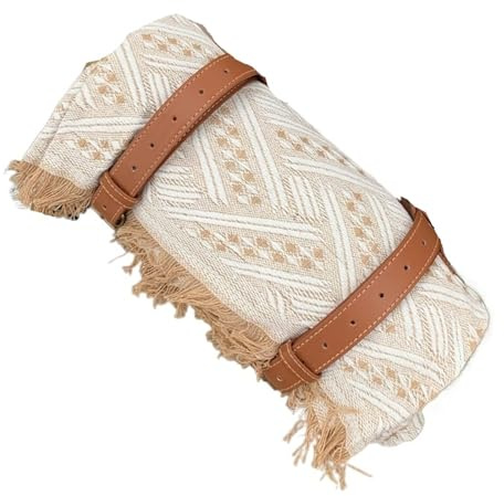 WAJJWI Tappeto da picnic in maglia a scacchiera, coperta campeggio ispessita, con manico in pelle for esterni a datta a Più Persone