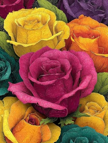 Rose Malen Nach Zahlen Erwachsene, Malen Nach Zahlen Kinder Blume, DIY Basteln Erwachsene Leinwand Set, Paint by Numbers Mit Pinseln und Acrylfarbe, Geschenke für Frauen, Herbst Deko, 30x40cm M-6973