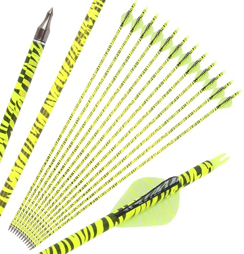 surwolf 31,5 bågskyttepil i kolfiber,ID6.2mm/OD7.8mm jaktpilar,spina 500 med avtagbara spetsar,målpilar för compoundbåge,recurvebåge och långbåge,12 st. (gul)