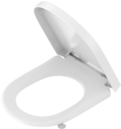 YEAUPE PRO Abattant WC Forme D [LONG], Siège de Toilette en Dégagement Rapide à un Bouton,Siège de Toilette Urée-Formaldéhyde avec Fermeture Amortissée, Charge Jusqu’à 150 kg, Blanc, 46,4 x 35,9 cm