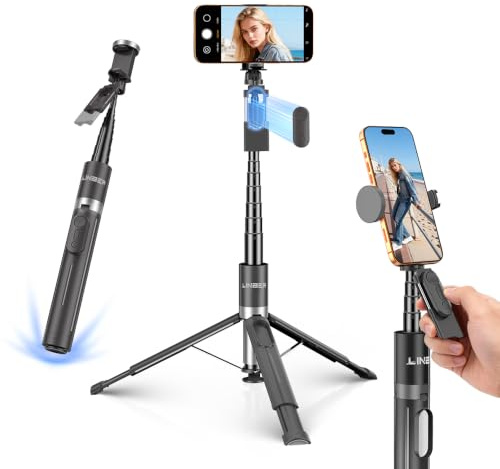 LINBER Trépied téléphone Auto Open 160 cm avec Perche Selfie