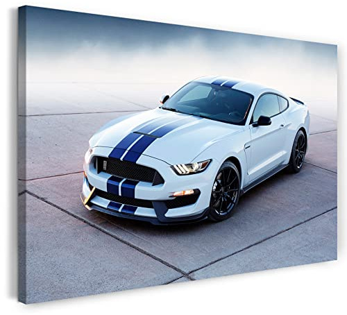 Leinwand (120x80cm): Autobilder Ford Mustang weiß mit blauen Streifen