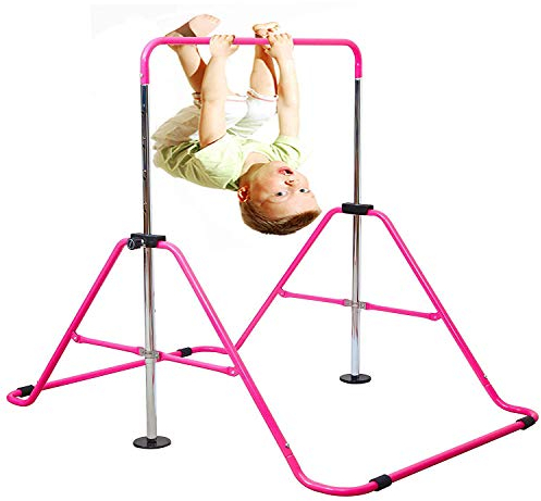 Jolitac Turnreck Gymnastik Kinder Garten Reck Reckanlage Turnstangen Horizontale Training Bar Trainingsgeräte Outdoor Fitness Höhenverstellbar (Rosa)