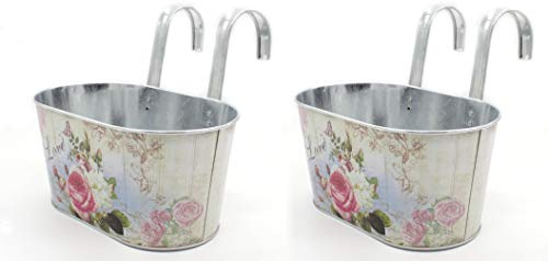 DARO DEKO Metall Hängetopf mit 2 Henkeln - 23cm x 11cm Rosen 2 Stück