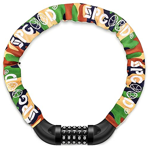 SPGOOD Bike Locks Heavy Duty/Bicycle Chain/Cycling Lock (14 Colors) 5-Digits Codes Resettable 100,000 Codes for Bike Cycle, Moto, Door, Gate Fence 830mm Length(Camouflage)