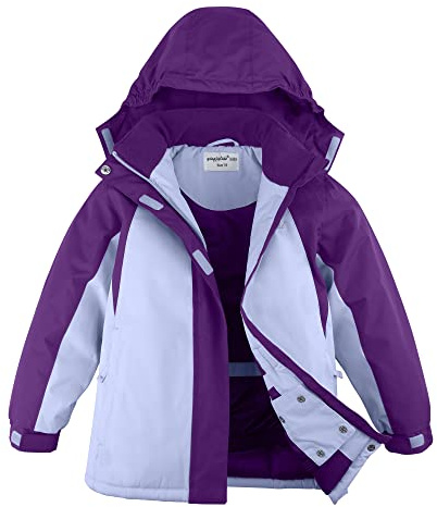 Girl's Waterproof Ski Jacket Kids Outdoor Windproof Fleece Lined Hooded Winter Coat - Purple - 9-10 Years