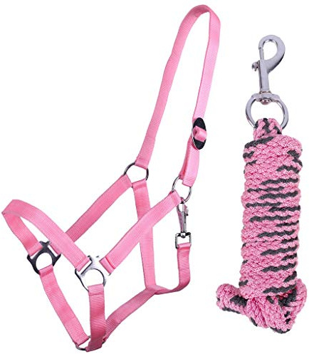 QHP Halfter-Set Beginner Halfter + Führstrick Karabinerhaken verstellbar (Minishetty, Flamingo pink)