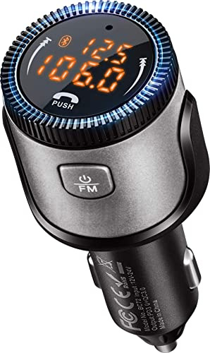 Bluetooth 5.1 FM Transmitter, Wireless Bluetooth Car Adapter with 36W QC 3.0 + PD 3.0 USB C Fast Charger, Car Radio Transmitter, Support Hands-Free Phone Call Siri Voice Assistant