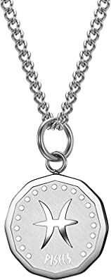 HIJONES Collana Costellazione Rotonda da Uomo in Acciaio Inossidabile Catena con Ciondolo Segno Zodiacale Pesci