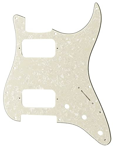 Musiclily Pro 11 Holes Round Corner HH Strat Pickguard 2 Humbuckers for American/Mexican Fender Standard Stratocaster Electric Guitar, 4Ply Aged White Pearl