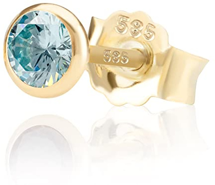 NKlaus Ohrstecker Aquamarin Gold 585 mit Zirkonia, klein, 5 mm, 1 Stück