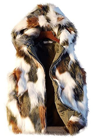 Idopy Winter Men`s Faux Fur Coat Vest Gilet Sleeveless Jacket (Large, Green)