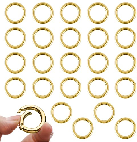 24 Pezzi Scatto Molla Rotonda, VEGCOO Anello Portachiavi 28mm Anelli Aperti, Moschettoni a Innesco Gancio Fibbia Portachiavi-O per Zaini, Portafogli, Bagagli Cinghie, Artigianato (Oro)