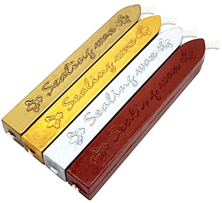 4 Stück Retro Siegelwachs, Siegelwachsstäbe mit Dochten, wachssiegel für Vintage Siegellack Stempel und Brief,Einladungen,Paket (A)