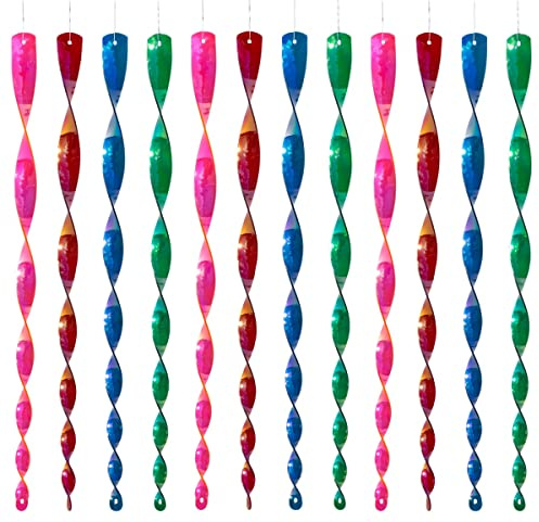 CIM Kunstoff Windspiel zur Vogelabwehr - Pirouette 49cm Perlmutt Mix Colour 12er - Pirouette Windspirale - Vogelschreck wetterfest und lichtreflektierend - inkl. Aufhängung