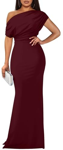 YMDUCH Dam elegant ärmlös axellös bodycon lång formell fest kvällsklänning, Vinröd, L