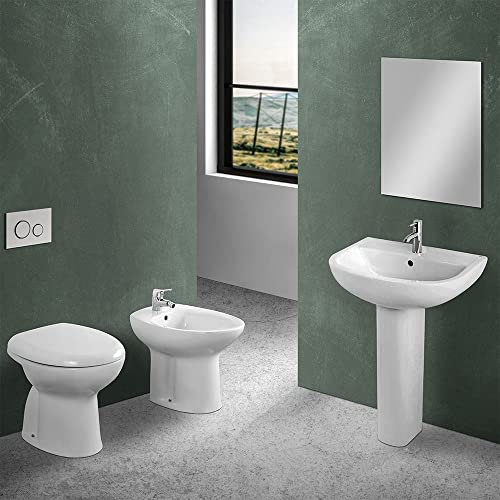 Inbagno Sanitari Bagno in Set, Composizione Bagno Completa con WC, copriwater, Bidet e lavandino con Colonna, Serie Clara