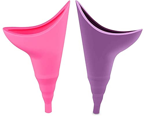 BAtlam 2 Stück Uriniergerät für Frauen, Urintrichter für Frauen, Urinal zum Aufstehen für Frauen, tragbar für Reisen, Camping, Wandern, Outdoor-Aktivitäten. (Rosa + Lila)