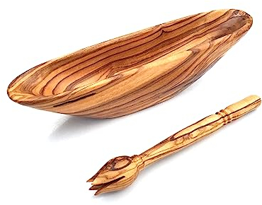 medina mood Juego de 2 cuencos de 19 cm con picador de olivo, cuenco, hechos a mano de madera de olivo