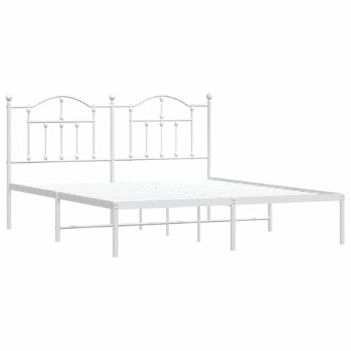 vidaXL Sängram med huvudgavel metall vit 160x200 cm, säng, metallsäng, metall sängram, sängar, metallsängar, metall sängramar, gästsäng, gästsängar
