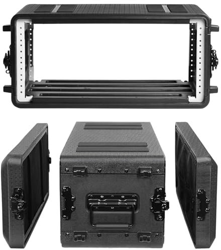 Diandian 4U Rack Case Shallow 12 Depth, 19 Rackmount Flight Case, Watertight Dust-Proof, Shock Mount for Amplifier, Pro Audio, DJ Mixer, Effects with Microphone Compartments