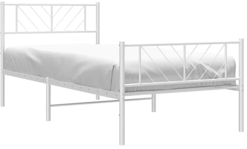 vidaXL Bettgestell, Bettrahmen mit Kopfteil Fußteil, Metallbett Bett mit Lattenrost, Einzelbett Gästebett Schlafzimmer, Metall Weiß 75x190cm