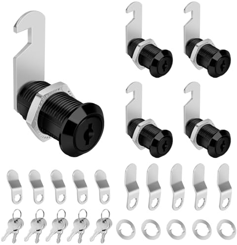 Pertinel 1-1/8 Cabinet Cam Lock with Keys 5PCS Black Cabinet Locks Keyed Alike Secure Files Drawers RV Storage Locks Replacement Set, Black Finish (1-1/8 Inch 5Pcs)