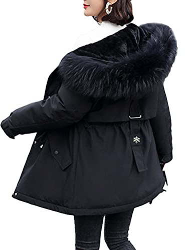 Minetom Femme Manteau Hiver Doudoune Chaud Parka Longue Blouson À Capuche en Fausse Fourrure Trenche Grande Taille Duvet en Coton C Noir M