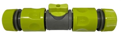 Garden Hose Ranfe of Connectors Fittings Universal Standard Hozelock Compatible Lime Male Female Threaded (in-Line Valve + 2 Connectors)