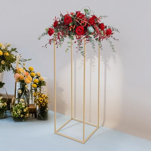 Atnhyruhd Gold Blumenständer Hochzeit mit Acrylplatte Metall Pflanzenständer Blumenständer Plant Stand Hochzeitsdeko Gold (31*31*100cm)