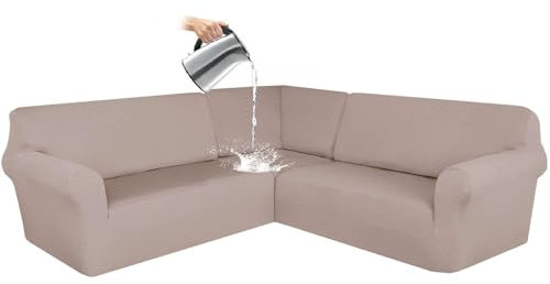 ZRCYXDW Wasserdicht ecksofa überzug, 3 Stück Sofabezug L Form 7 Sitzer Stretch L Form Sofahusse Schutz waschbar für Wohnzimmer-Khaki-7 Sitzer
