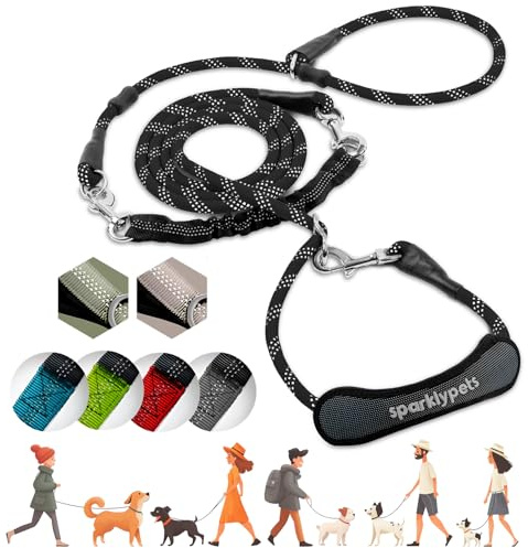 SparklyPets - Guinzaglio in corda elastica per 1 cane - Guinzaglio scorrevole smontabile - Guinzaglio cintura in vita o cintura per cani per passeggiate con cani, corsa, carnicross - Razze medie e