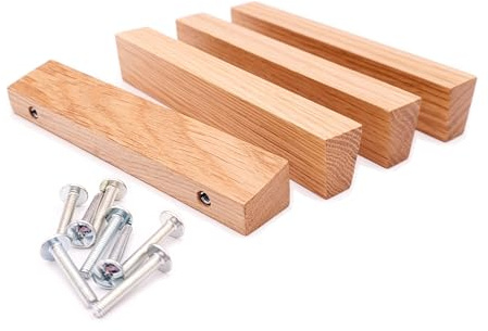 JOWE Möbelgriffe aus Holz inkl.Schrauben - 4 Stk Griffleisten aus Eiche lackiert | Form: Trapez, Bohrabstand 128 mm