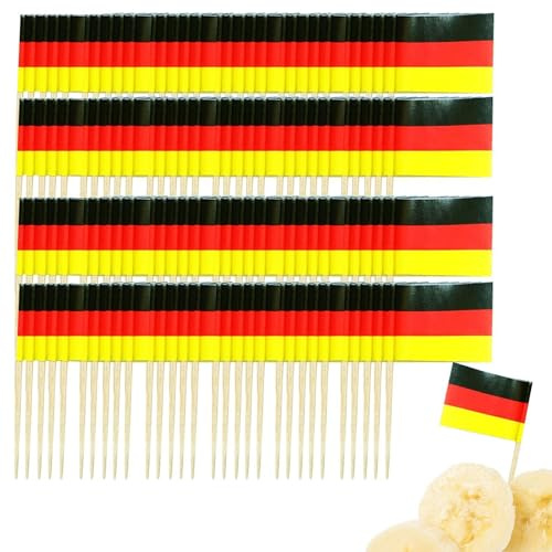 Cupcake-Aufsätze für Lebensmittel, kleine Zahnstocher-Flagge, kleine amerikanische Flaggen am Stiel, Deutschland-Flagge, Cupcake-Topper, Cocktailspieße, -Dekoration, 100 Stück