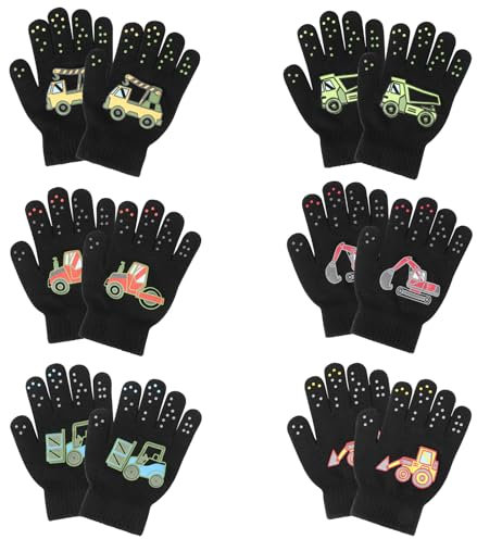 QKURT 6 Paar Kinderhandschuhe, Winter Strickhandschuhe, Thermo Kinderhandschuhe, dehnbare Vollfinger Zauberhandschuhe, Weihnachtshandschuhe für Geburtstage 5-11 Jahre alte Jungen und Mädchen