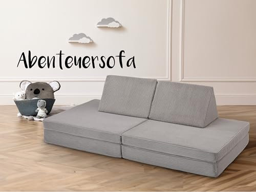Traumnacht Abenteuer Sofa mit kuscheligem Bezug aus hochwertigem Kord Gewebe, waschbar, 81,5 x 81,5 x 12 cm, steingrau, produziert nach deutschem Qualitätsstandard