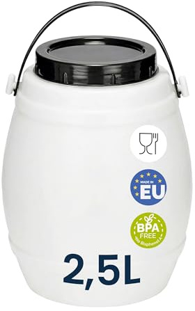 Garronda contenitore in plastica da 2,5 litri con coperchio, tanica acqua, piccolo bidone per acqua, scatola con coperchio perfetto per il trasporto sicuro e per la conservazione GD-0086, Bianco