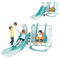 HOMASIS 4 en 1 Ensemble de Toboggan Intérieur, Aire de Jeux pour Enfants avec Toboggan Pliable, Escalier, Balançoire Réglable, Panier de Basket, Ballon de Basket Gonflable et Pompe, Jouet pour Enfant