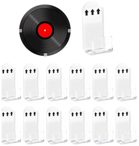 ZUWIJEQ 12 pcs Support Mural pour Disque Vinyle, supports muraux en vinyle transparent, Acrylique Support Mural pour Auto-Adhésif Vinyl Record Wall Mount Minimaliste pour Collection de d'Affichage